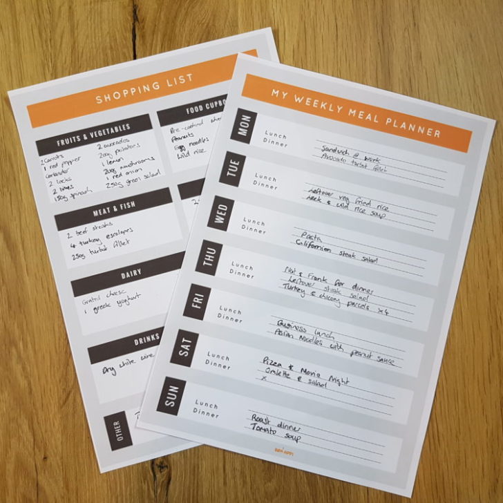 Weekly meal planner templates