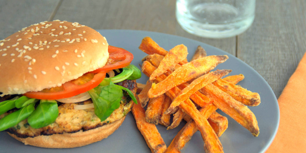 Hamburger Dinde Frites Patates Douces Turkey Burger Sweet Potato Chips