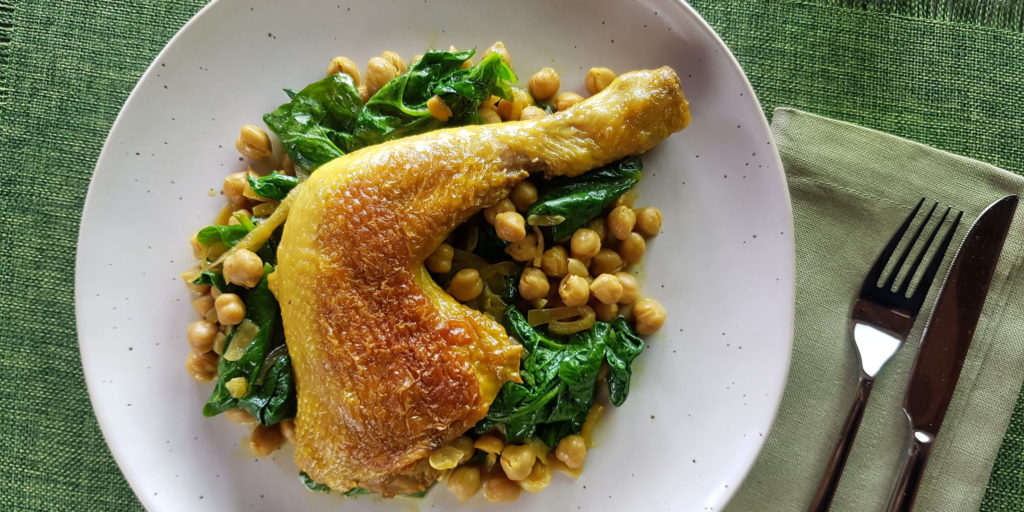 Cuisses Poulet Indienne Épinards Pois Chiche Indien Chicken Leg Spinash Chickpeas
