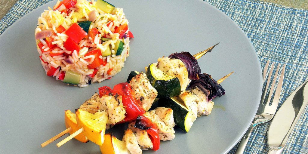 Brochette Dinde Citron Riz Légumes Lemon Turkey Kebabs Vegetable Rice