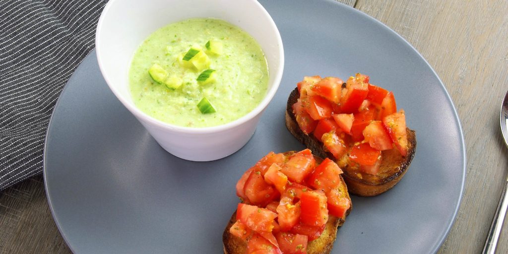 Burschetta Tomate Gaspacho Concombre Tomato Bruschetta Cucumber Gaspacho